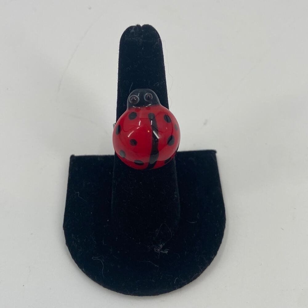 Red Lady bug glass handmade ring